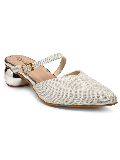 GNIST Party Mule White Round Heels